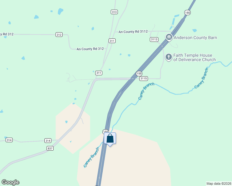 map of restaurants, bars, coffee shops, grocery stores, and more near 19837 State Highway 155 in Frankston