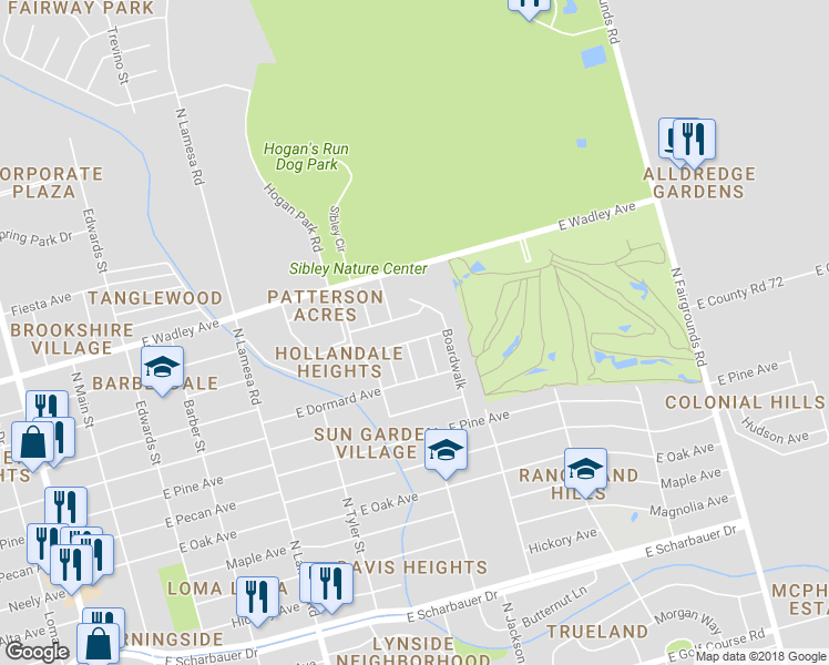 map of restaurants, bars, coffee shops, grocery stores, and more near 1407 Pacific Avenue in Midland