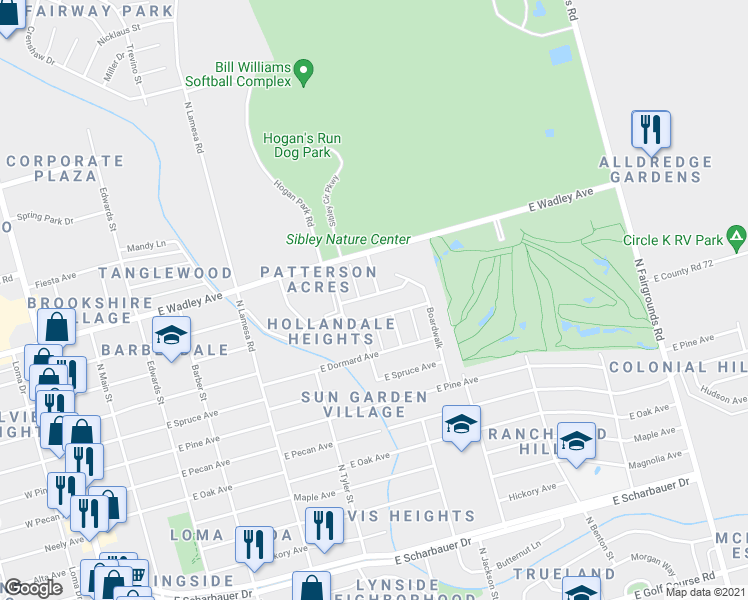 map of restaurants, bars, coffee shops, grocery stores, and more near 1314 Ventnor Avenue in Midland