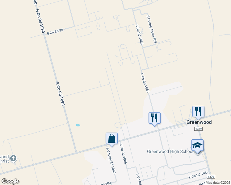 map of restaurants, bars, coffee shops, grocery stores, and more near 1608 South Co Road 1085 in Midland