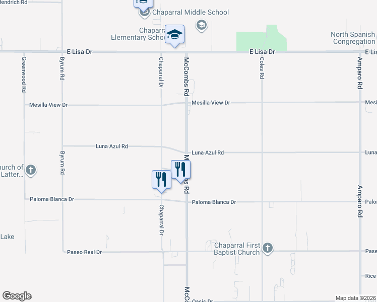 map of restaurants, bars, coffee shops, grocery stores, and more near 316 Luna Azul Drive in Chaparral