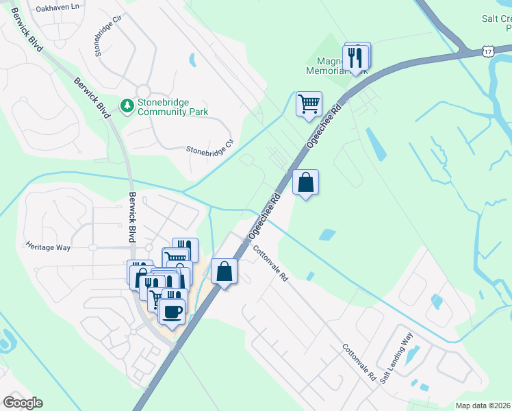 map of restaurants, bars, coffee shops, grocery stores, and more near 5632-5638 Ogeechee Rd in Savannah