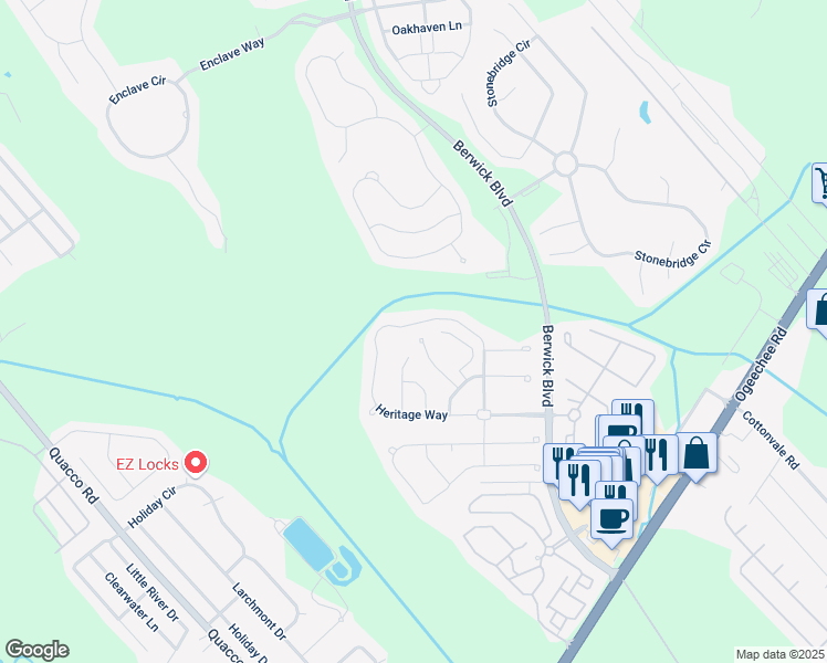map of restaurants, bars, coffee shops, grocery stores, and more near 112 Heritage Way in Savannah