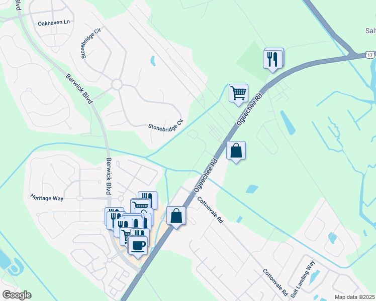map of restaurants, bars, coffee shops, grocery stores, and more near 5670 Ogeechee Road in Savannah