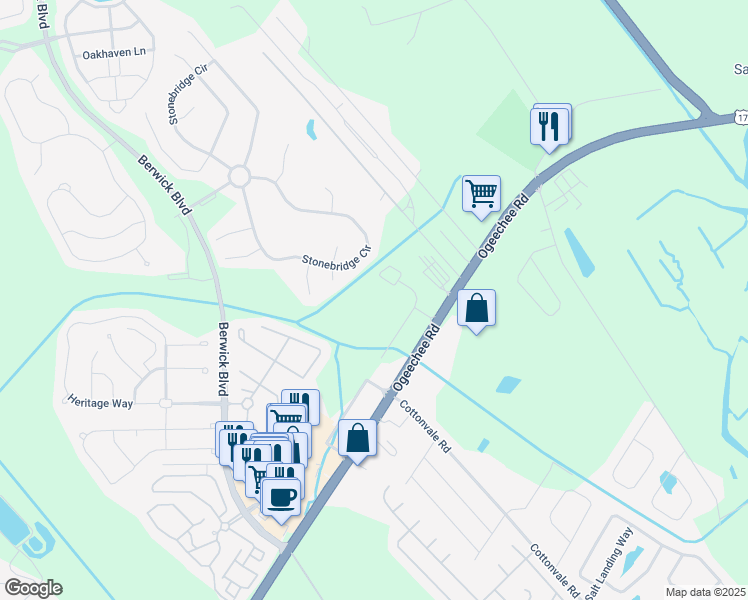 map of restaurants, bars, coffee shops, grocery stores, and more near 5670 Ogeechee Road in Savannah