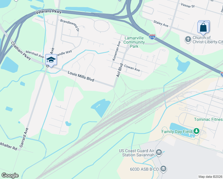 map of restaurants, bars, coffee shops, grocery stores, and more near 6000-6016 Acl Boulevard in Savannah