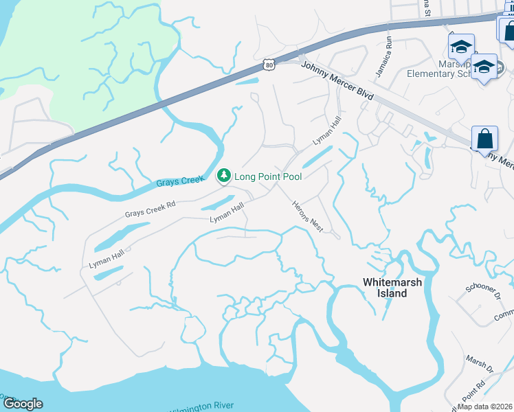 map of restaurants, bars, coffee shops, grocery stores, and more near KEY Key Island Drive in Savannah