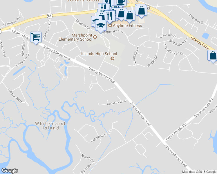 map of restaurants, bars, coffee shops, grocery stores, and more near 8104 Walden Park Drive in Savannah