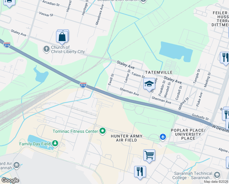 map of restaurants, bars, coffee shops, grocery stores, and more near 822 Myers Street in Savannah