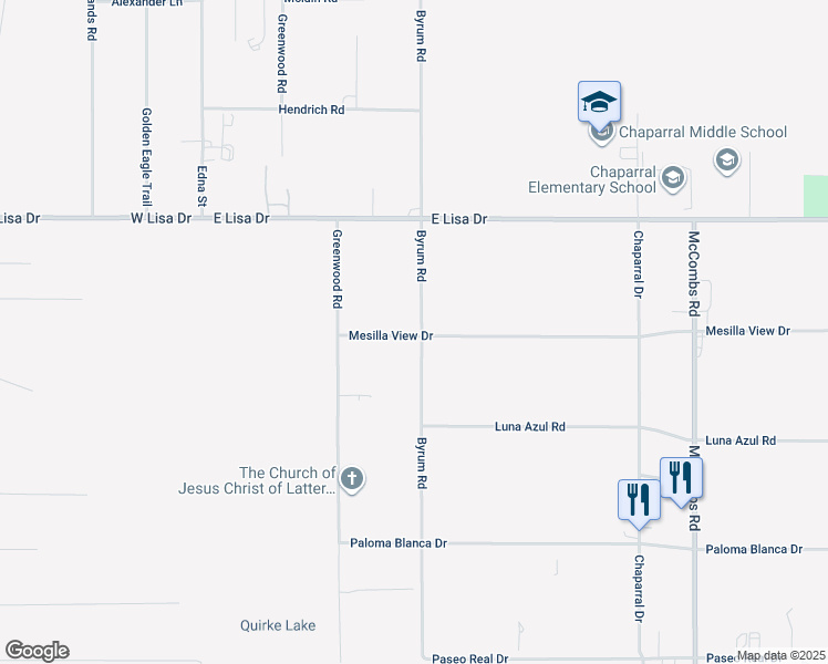 map of restaurants, bars, coffee shops, grocery stores, and more near 512 Byrum Road in Chaparral