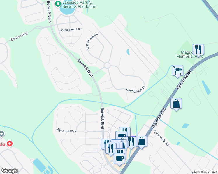 map of restaurants, bars, coffee shops, grocery stores, and more near 4 Sandstone Court in Savannah