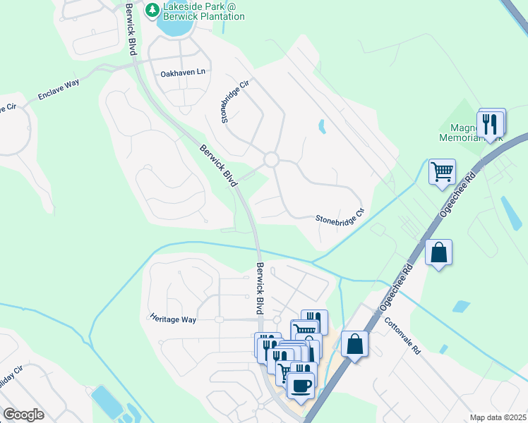 map of restaurants, bars, coffee shops, grocery stores, and more near 10 Sandstone Court in Savannah