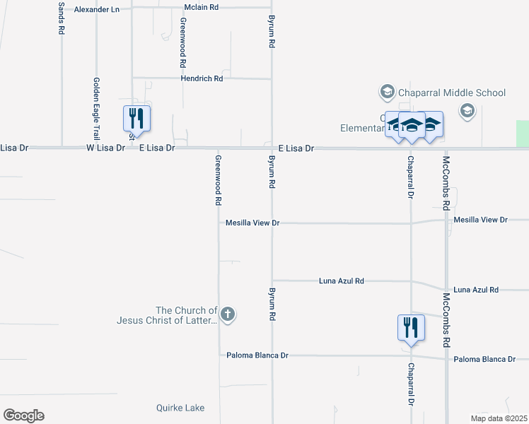map of restaurants, bars, coffee shops, grocery stores, and more near 512 Byrum Road in Chaparral