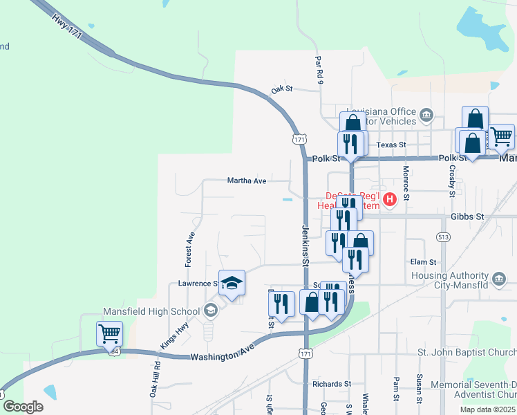 map of restaurants, bars, coffee shops, grocery stores, and more near 100 Forest Lane in Mansfield