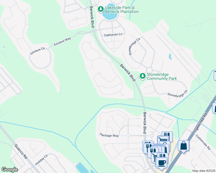 map of restaurants, bars, coffee shops, grocery stores, and more near 20 Castle Hill Road in Savannah