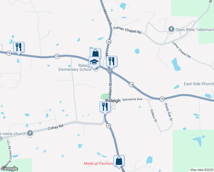 map of restaurants, bars, coffee shops, grocery stores, and more near 154 Main Street in Raleigh