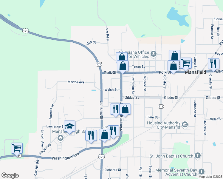 map of restaurants, bars, coffee shops, grocery stores, and more near 200 Welsh Street in Mansfield