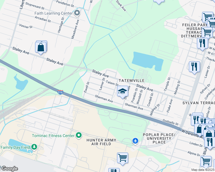 map of restaurants, bars, coffee shops, grocery stores, and more near 718 Dixon Street in Savannah