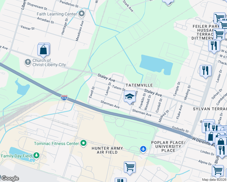 map of restaurants, bars, coffee shops, grocery stores, and more near 718 Dixon Street in Savannah