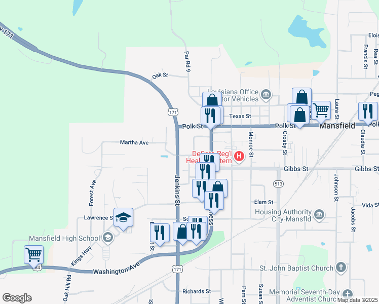 map of restaurants, bars, coffee shops, grocery stores, and more near 200 Welsh Street in Mansfield