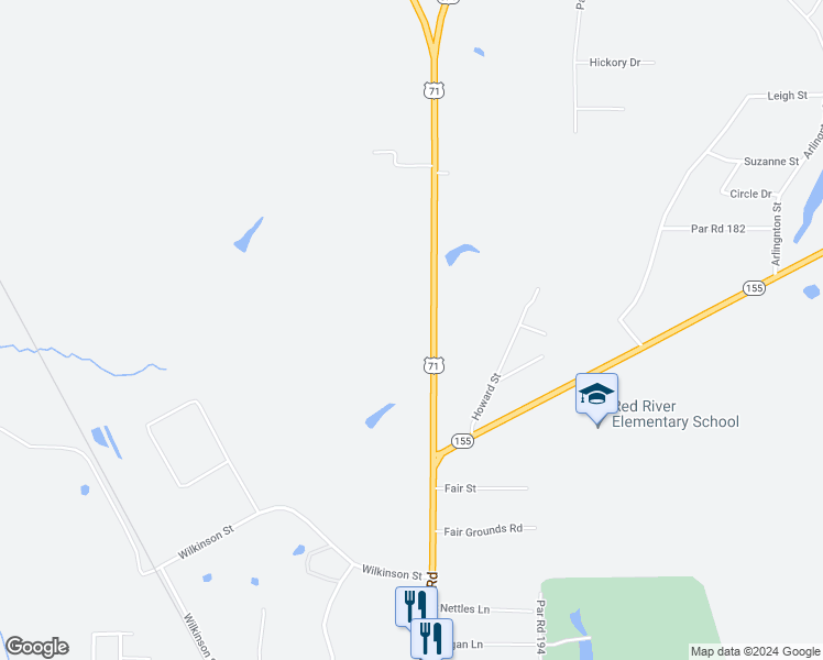 map of restaurants, bars, coffee shops, grocery stores, and more near 706 Shreveport Road in Coushatta