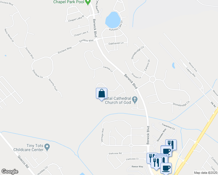 map of restaurants, bars, coffee shops, grocery stores, and more near 222 Carlisle Way in Savannah