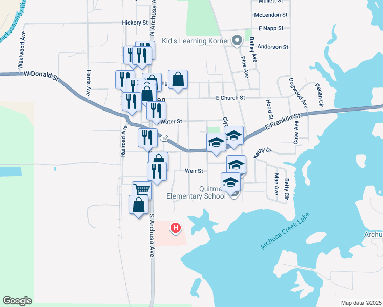 map of restaurants, bars, coffee shops, grocery stores, and more near 200 East Franklin Street in Quitman