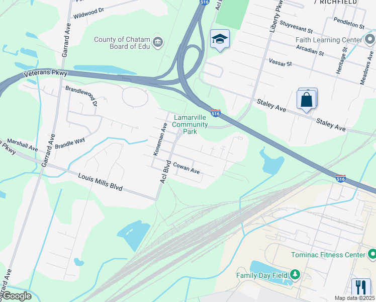 map of restaurants, bars, coffee shops, grocery stores, and more near 1 Peachtree Place in Savannah