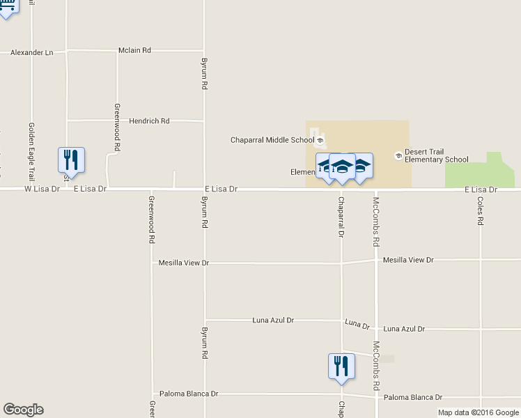 map of restaurants, bars, coffee shops, grocery stores, and more near 211 East Lisa Drive in Chaparral