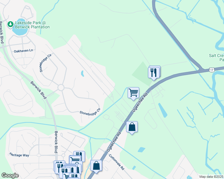 map of restaurants, bars, coffee shops, grocery stores, and more near 102 Laguna Way in Savannah