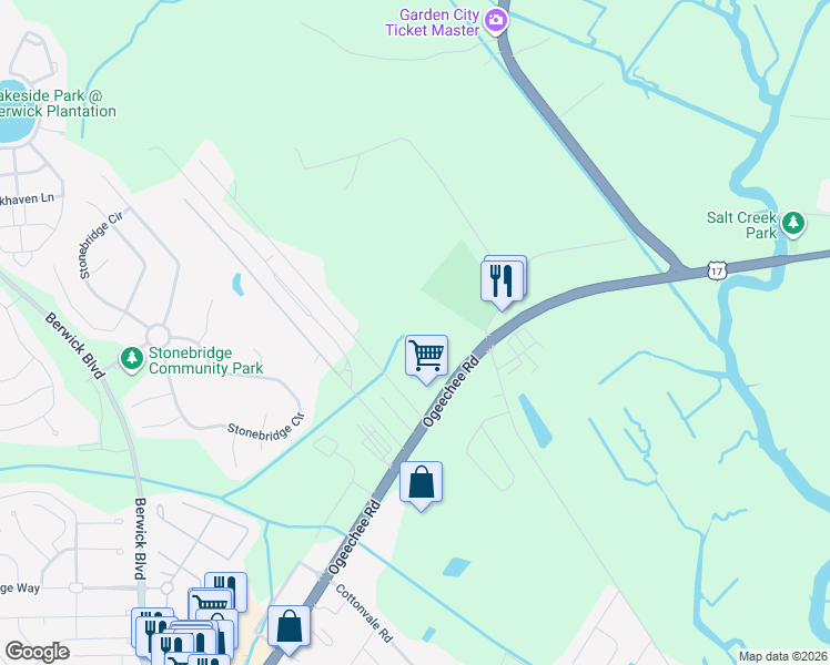 map of restaurants, bars, coffee shops, grocery stores, and more near 5620 Ogeechee Road in Savannah