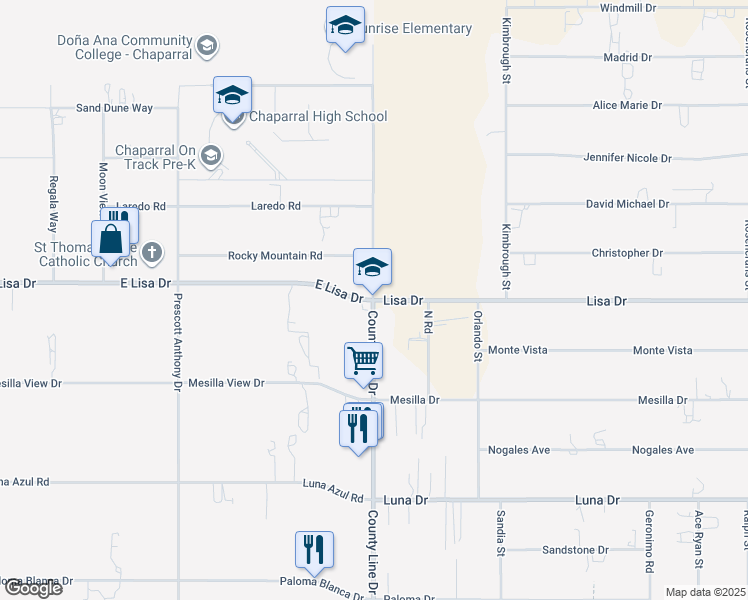 map of restaurants, bars, coffee shops, grocery stores, and more near 300 Lisa Drive in Chaparral