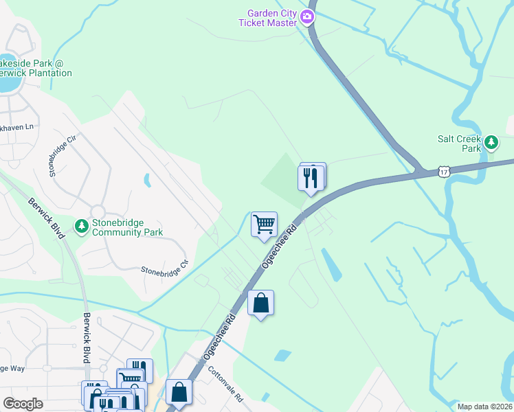 map of restaurants, bars, coffee shops, grocery stores, and more near 5620 Ogeechee Rd in Savannah