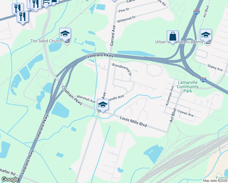 map of restaurants, bars, coffee shops, grocery stores, and more near 6 Glen Oaks Court in Savannah