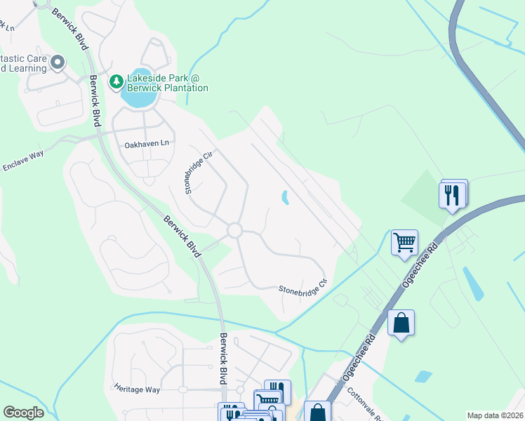 map of restaurants, bars, coffee shops, grocery stores, and more near 9 River Rock Road in Savannah