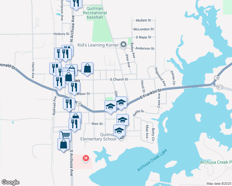 map of restaurants, bars, coffee shops, grocery stores, and more near 200 Glynn Avenue in Quitman