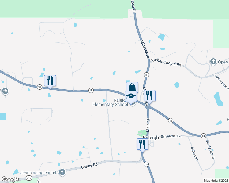 map of restaurants, bars, coffee shops, grocery stores, and more near Highway 18 in Raleigh