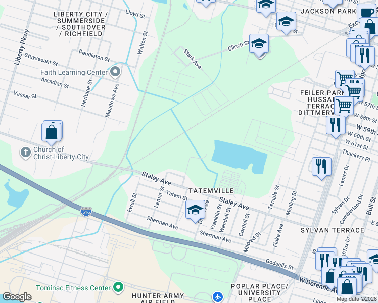 map of restaurants, bars, coffee shops, grocery stores, and more near in Garden City
