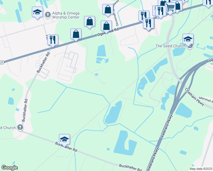 map of restaurants, bars, coffee shops, grocery stores, and more near 37 Ridge Road in Savannah