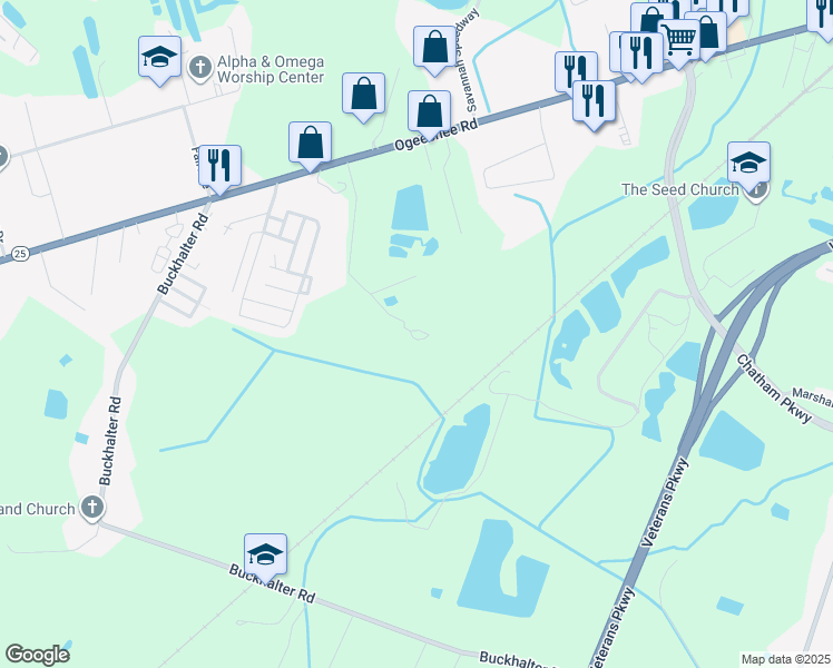 map of restaurants, bars, coffee shops, grocery stores, and more near 37 Ridge Road in Savannah