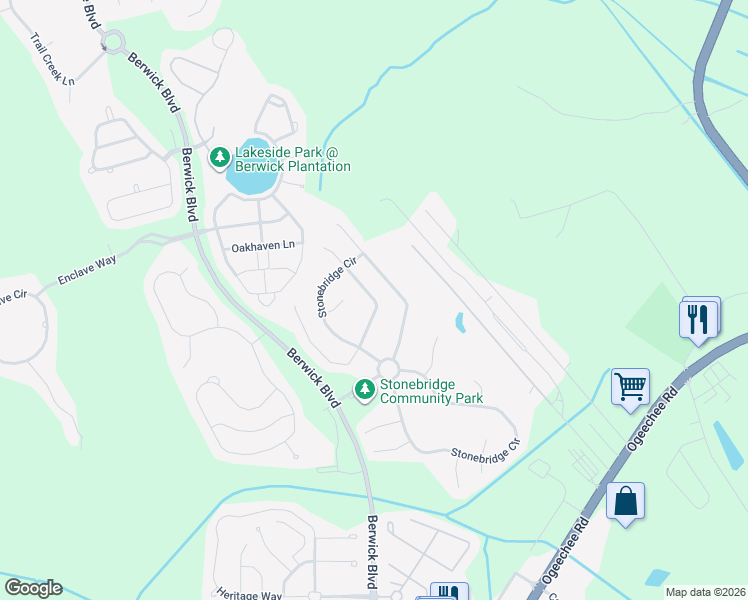 map of restaurants, bars, coffee shops, grocery stores, and more near Canyon Drive in Savannah