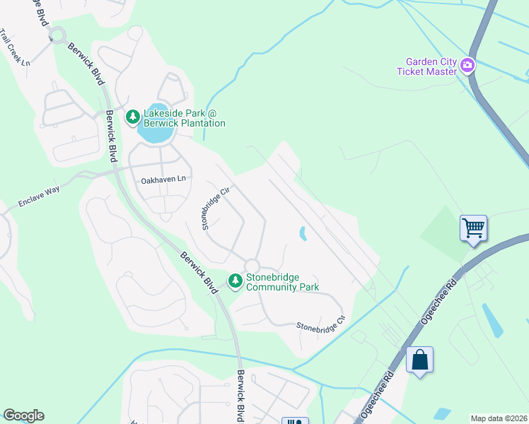 map of restaurants, bars, coffee shops, grocery stores, and more near 458 Stonebridge Circle in Savannah