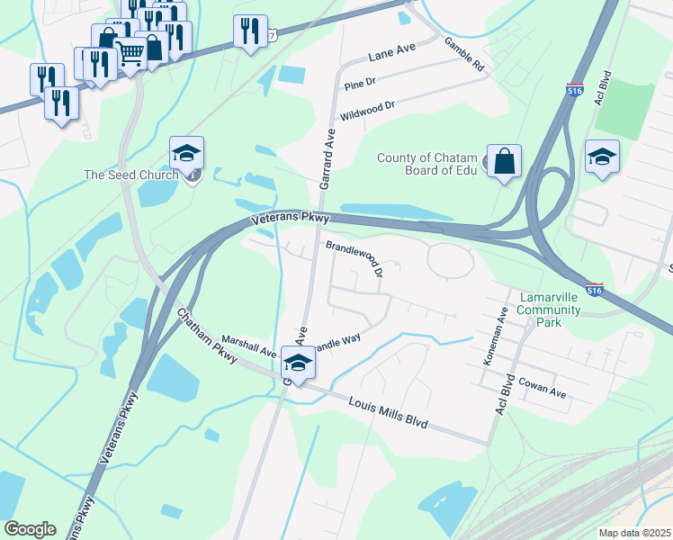 map of restaurants, bars, coffee shops, grocery stores, and more near 110 Glen Oaks Drive in Savannah