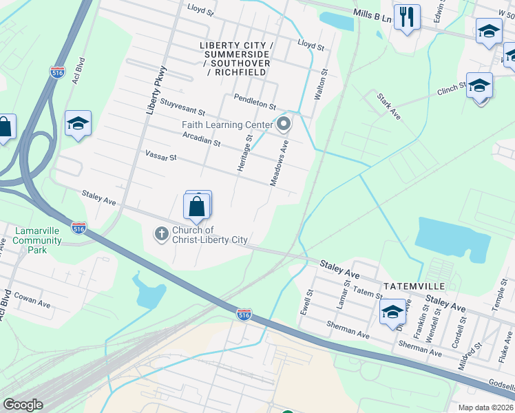 map of restaurants, bars, coffee shops, grocery stores, and more near 4720 Meadows Avenue in Savannah