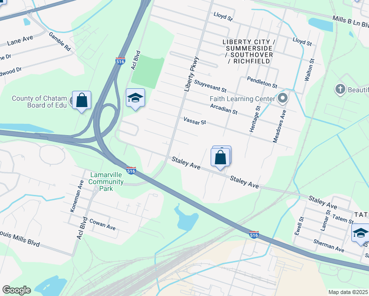 map of restaurants, bars, coffee shops, grocery stores, and more near 1831 Toomer Street in Savannah