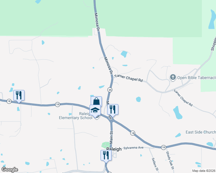 map of restaurants, bars, coffee shops, grocery stores, and more near 214-218 Highway 35 in Raleigh