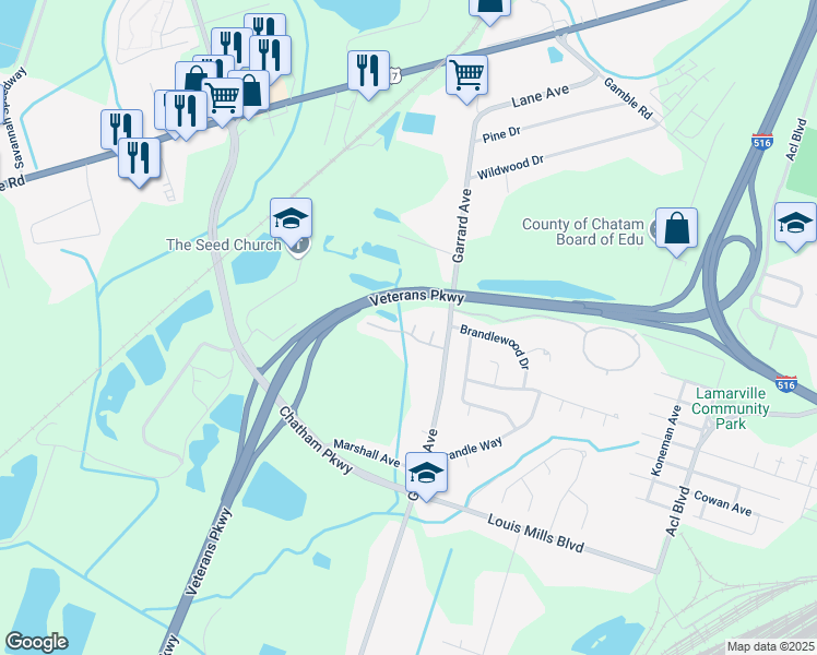 map of restaurants, bars, coffee shops, grocery stores, and more near 2 Bynan Way in Savannah