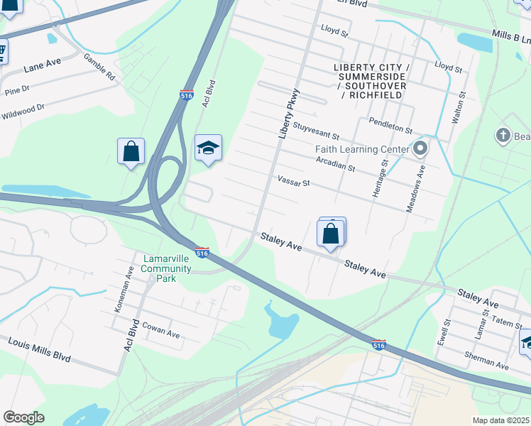 map of restaurants, bars, coffee shops, grocery stores, and more near 1831 Toomer Street in Savannah