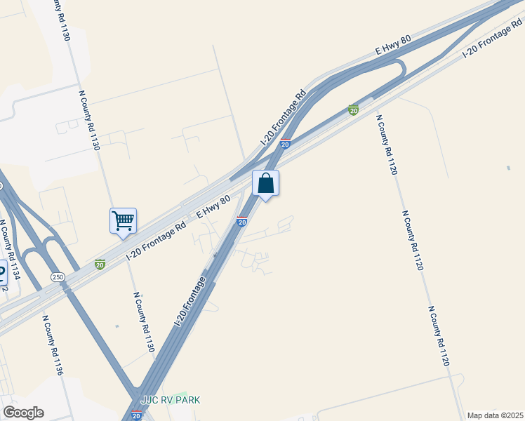 map of restaurants, bars, coffee shops, grocery stores, and more near 6300 Interstate 20 in Midland