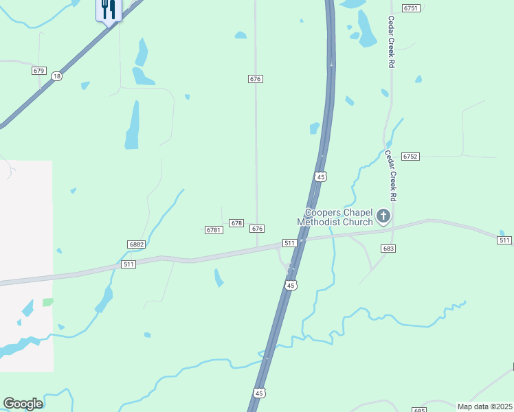 map of restaurants, bars, coffee shops, grocery stores, and more near County Road 676 in Quitman